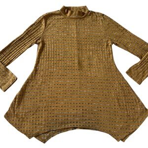 Mustard Ribbed Knit Tunic Top Long Sleeve Minimalist Basic Chic Stretchy Medium